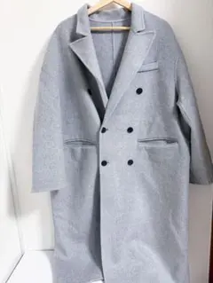 グレー ダブルブレスト ロングコート
