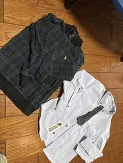 男の子 120 2点セットPOLOチェック長袖＋colletmonte水色シャツ