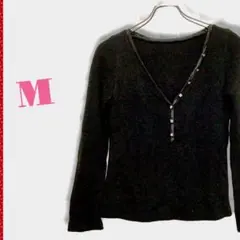 ❤️特価✨美品✨Vネック長袖リブニットプルオーバートップス　Fサイズ　古着