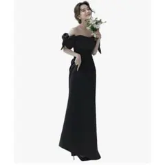 【新品未使用】パーティドレス★オフショルダー★リボン★ブラック★ビスチェタイプ