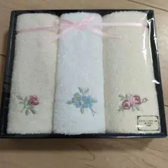 花柄刺繍タオルハンカチ3枚セット