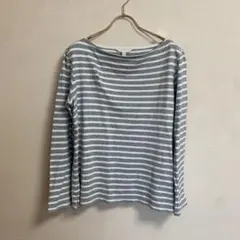 《UNIQLO》 グレーと白のストライプ 長袖Tシャツ【XL】