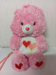 ケアベア　ポシェット　ピンクのハート模様ぬいぐるみ 約20cm