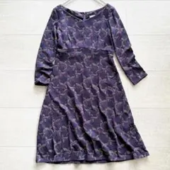 シビラ 花柄 刺繍 長袖ワンピース Aライン パープル M 日本製