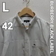 BURBERRY BLACK LABEL ホースロゴ刺繍 長袖ストライプシャツ