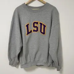 Majestic LSU刺繍グレー長袖トレーナー　裏起毛　古着　スウェット　XL