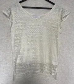 ロペピクニック★アイボリー レース模様 半袖シャツ Mサイズ