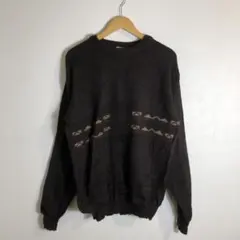 90s Vintage MENSWEAR 幾何学模様 ブラウン ニット セーター