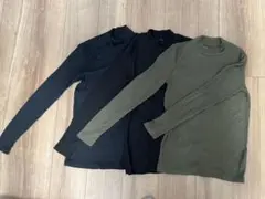 新品未使用ユニクロ　リブハイネックT（長袖）ブラック2枚　カーキ1枚　Mサイズ