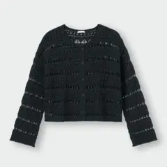 GU　ジーユー　透かし編み　カーディガン　ネイビー　羽織　Ｌ