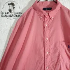 人気 ラルフローレン 長袖シャツ 3XL ピンク 胸ポケット ボタンダウン 古着
