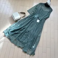 新品☆グリーン総レースワンピース☆インナーワンピースSET♡定価２５０００円