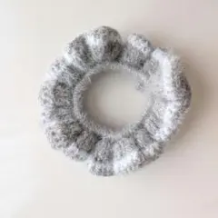 ふわふわシュシュ/グレー×ホワイト