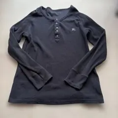 BURBERRY BLACK LABEL ワッフル ヘンリーネック ロンT 黒