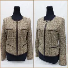 ☆【美品】自由区 素敵 カラー デザイン ラメ混 ツィード ジャケット ブルゾン