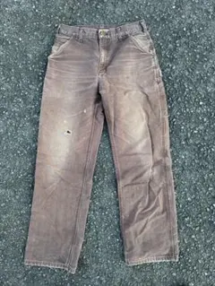 Carhartt ダブルニーワークパンツ ブラウン フェード ペンキ 33×32