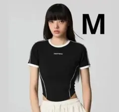 ゼクシィミックス　配色 パイピング ポイント ショートスリーブ 半袖　ブラックM