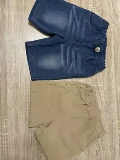 デニムとベージュの半ズボンセット