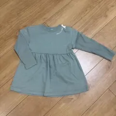 110 ノイユエームベベ　リブ　リボン　緑　チュニック　トレーナー　長袖　冬