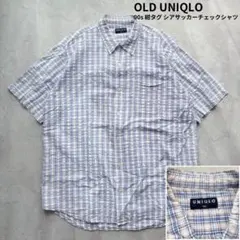 【OLD UNIQLO】90s 紺タグ シアサッカーチェックシャツ M