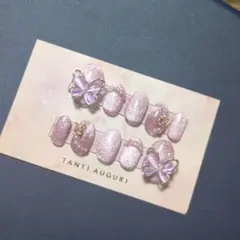ジェルネイルチップ　ピンク　マグネット　蝶々