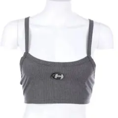 リブ編みグレー クロップドタンクトップス