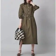 24SS UNTITLED 洗える コットンシャツワンピース XS カーキ