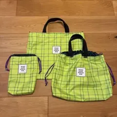 B. 3点セット　撥水生地　レッスンバッグ　体操着入れ　巾着　ネオンライム