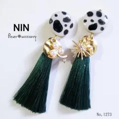 1273 ドット ゴールド タッセル ハンドメイド ピアス イヤリング 大ぶり