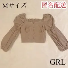 ハートカットスリーブトップス グレイル ベージュ ブラウス 長袖 パフスリーブ