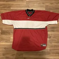 90s ナイキ 銀タグ Vネック ゲームシャツ L 赤 スウッシュ 刺繍 古着