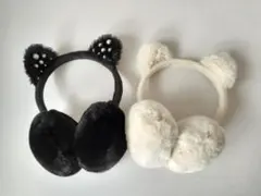 美品　zaraキッズ　猫耳デザイン　耳あて防寒　イヤーマフ パール付き