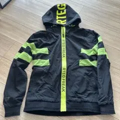ナイロンジャケット 黒/蛍光グリーン フード付き