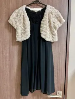 結婚式ブラック シフォン ワンピース 花装飾