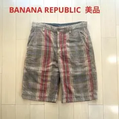 バナナリパブリック メンズ ハーフパンツ 麻混 チェック柄 ゴルフ W40cmのサムネイル