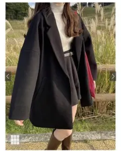 オーバーサイズ チェスターコート ブラック