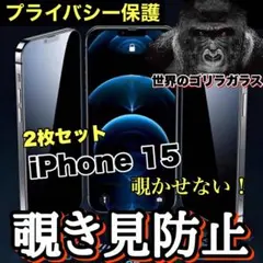 お得な２枚セット！覗き見防止強化ガラスフィルム【iPhone15】