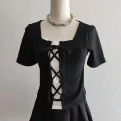 gorge ゴージ レースアップレイヤード風クロップドTシャツ 編み上げ y2kのサムネイル