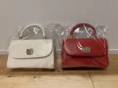 ハローキティ　持ち手付きロングストラップショルダープレートバッグ　赤×白2セット