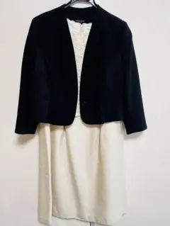【美品】13号42号/シャンパンベージュワンピース＋黒ジャケット/東京ソワール