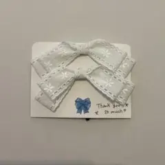 ホワイトリボンヘアゴム　コットンレースリボン　ホワイト