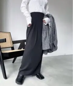 Solace ダブルタック タイトスカート ブラック