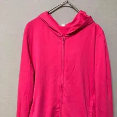 ユニクロ　フルジップパーカー(M)ショッキングピンク無地　薄手ストレッチ