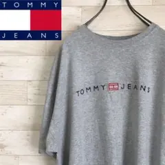 トミージーンズ 90s☆人気のグレー フロントロゴ ＬサイズTシャツ