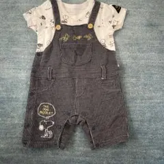 スヌーピー　ピーナッツ　ロンパース　ヒッコリーデニム