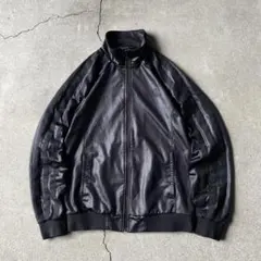 00s adidas レザーライク トラックジャケット オールブラック 光沢