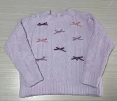 【メゾピアノ】リボンつきモールニットプルオーバーM(110〜120)