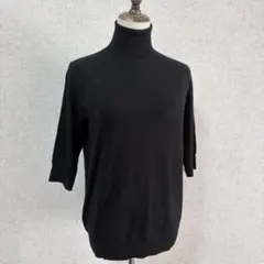 ZARA/ブラック タートルネック 五分袖ニットセーター XL