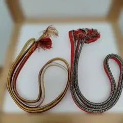 レトロ帯締め2本＋オマケの帯締め1本と帯留め