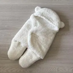 【ほぼ新品】クマ耳付きフリースおくるみ